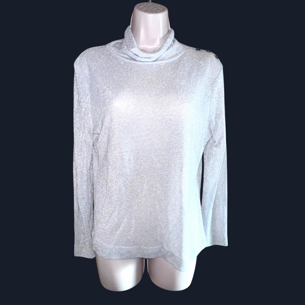 Marc New York Silver Metallic Mock Neck Top Small sparkle